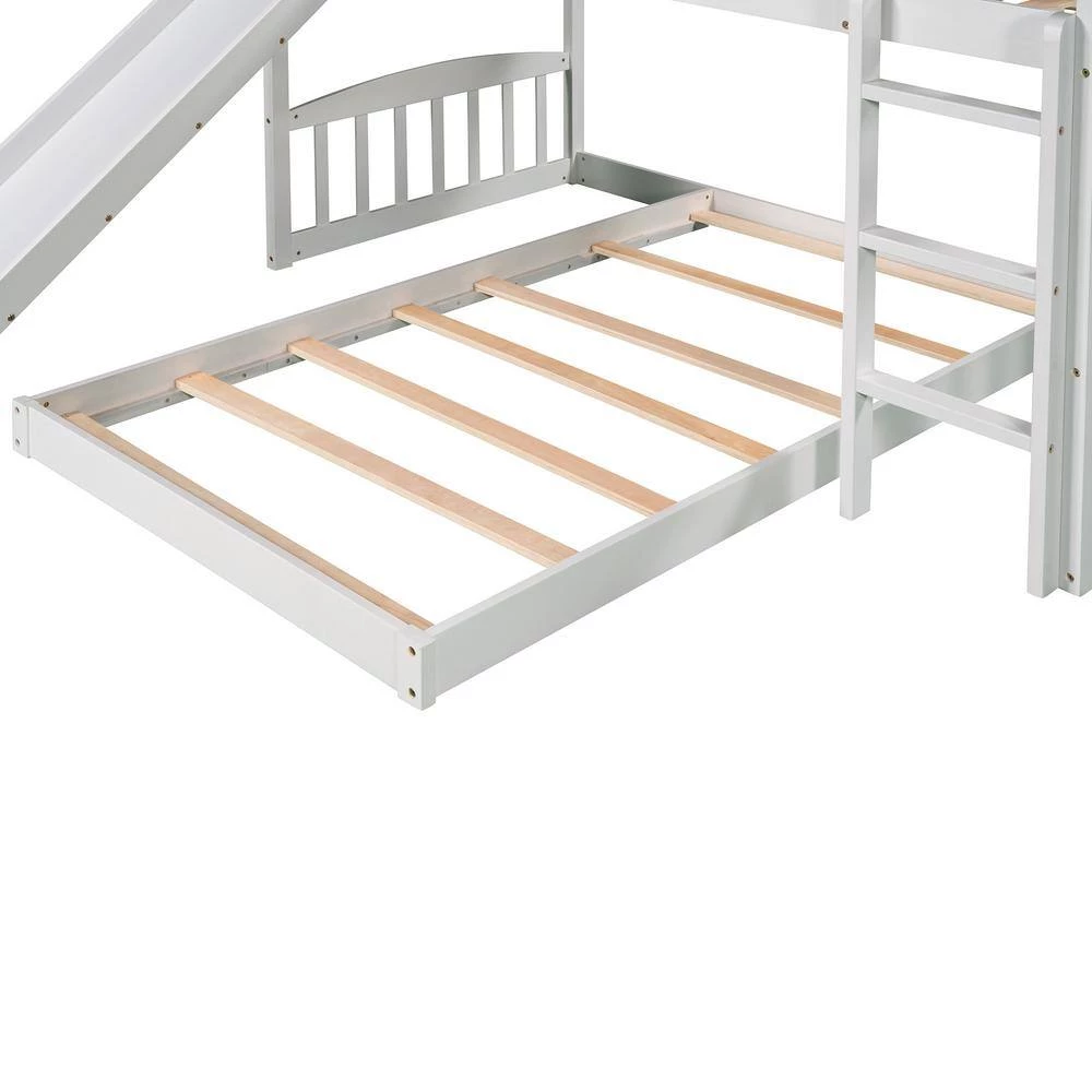 White Twin Over Twin Bunk Bed with Slide, House Bed with Slide by GODEER - Image 9