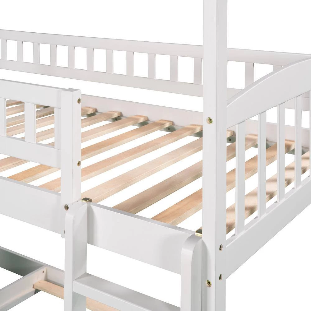 White Twin Over Twin Bunk Bed with Slide, House Bed with Slide by GODEER - Image 7