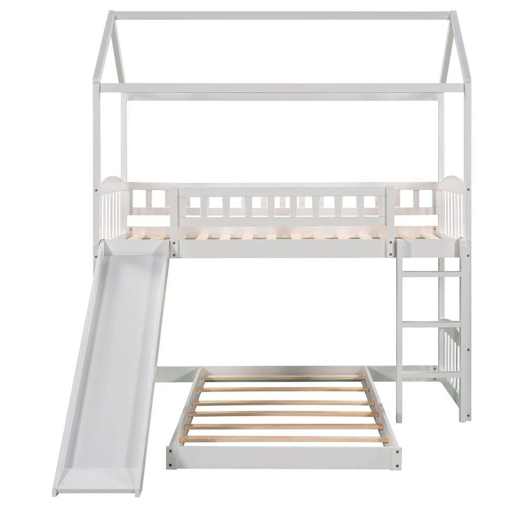 White Twin Over Twin Bunk Bed with Slide, House Bed with Slide by GODEER - Image 5