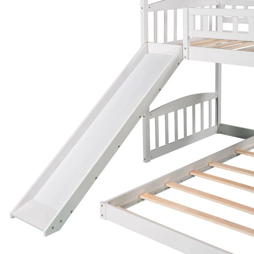 White Twin Over Twin Bunk Bed with Slide, House Bed with Slide by GODEER - Image 6