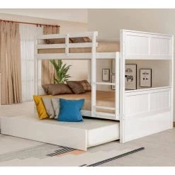 White Full Over Full Bunk Bed with Twin Size Trundle by GODEER
