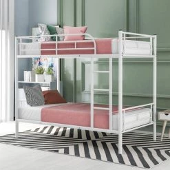 White Twin Over Twin Metal Bunk Bed by GODEER