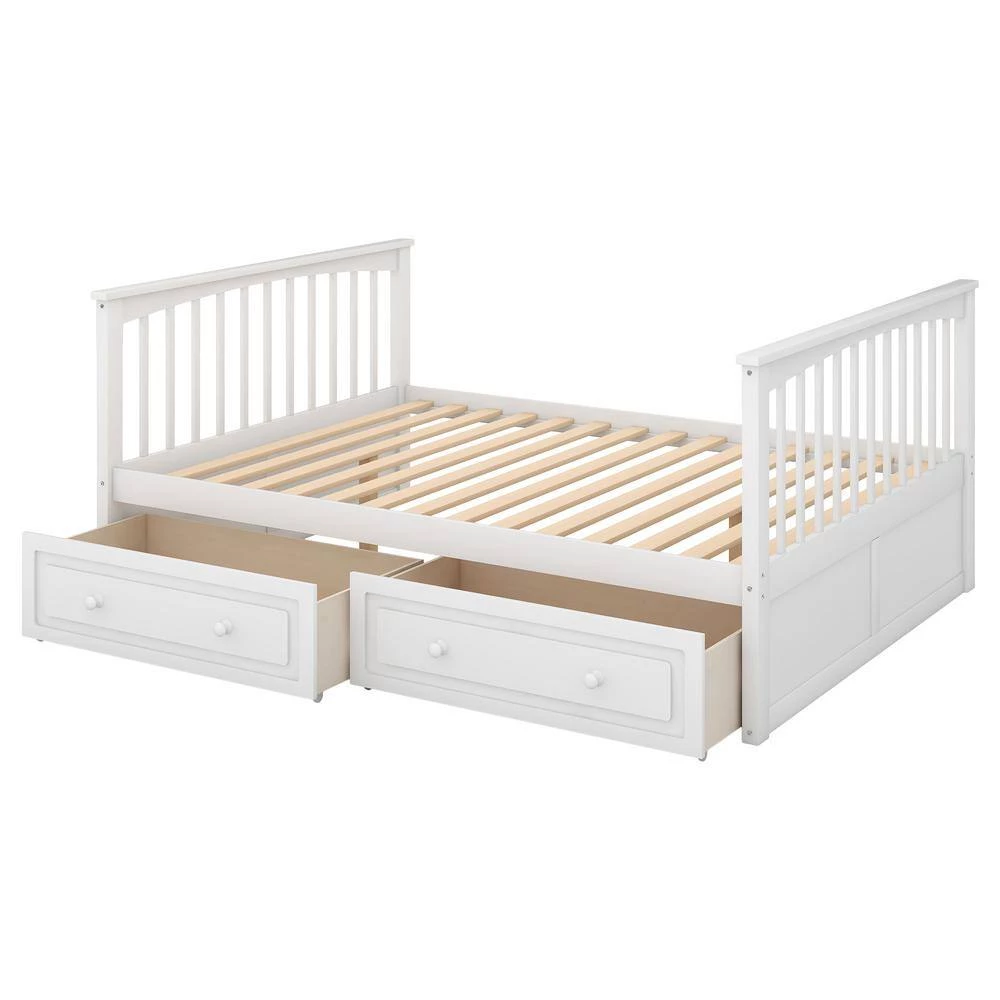 White Full over Full Bunk Bed with Drawers, Convertible Beds by GODEER - Image 7