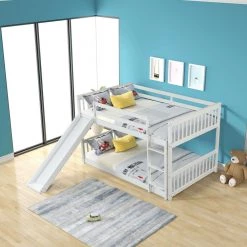 White Full over Full Bunk Bed with Slide by GODEER