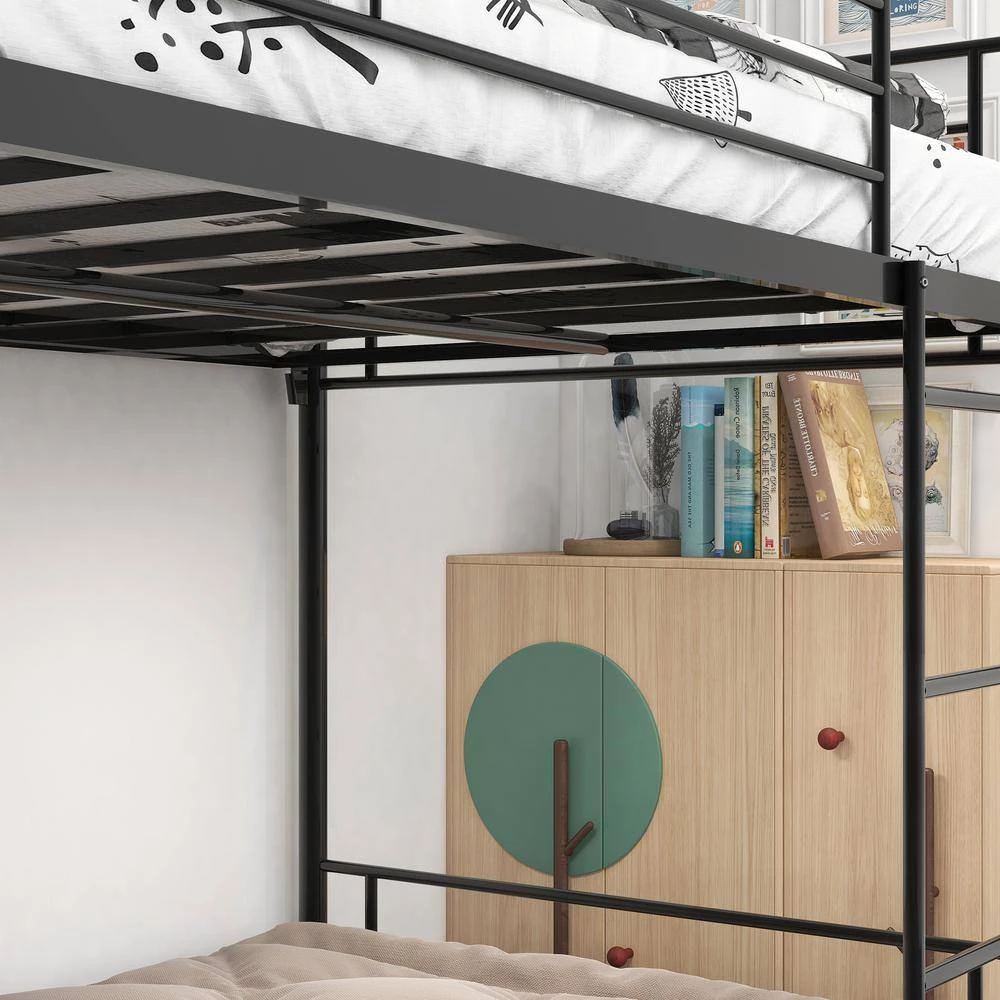 White Twin Bunk Bed with Metal Frame and Ladder, Space-Saving Design by GODEER - Image 5