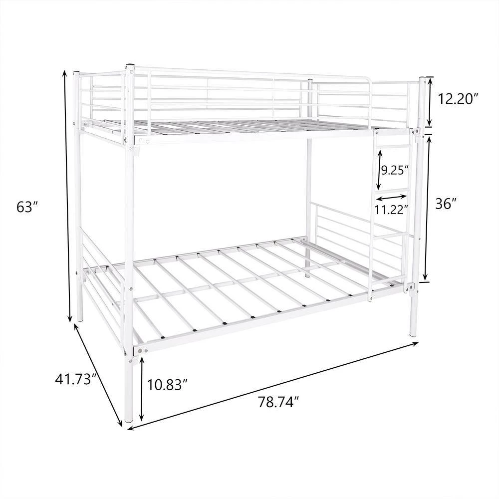 White Twin Bunk Bed with Metal Frame and Ladder, Space-Saving Design by GODEER - Image 3