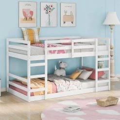 White Twin Bunk Bed with Ladder by GODEER