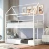 White Twin House Bunk Bed Metal Bed Frame Built Ladder, No Box Spring Needed by GODEER