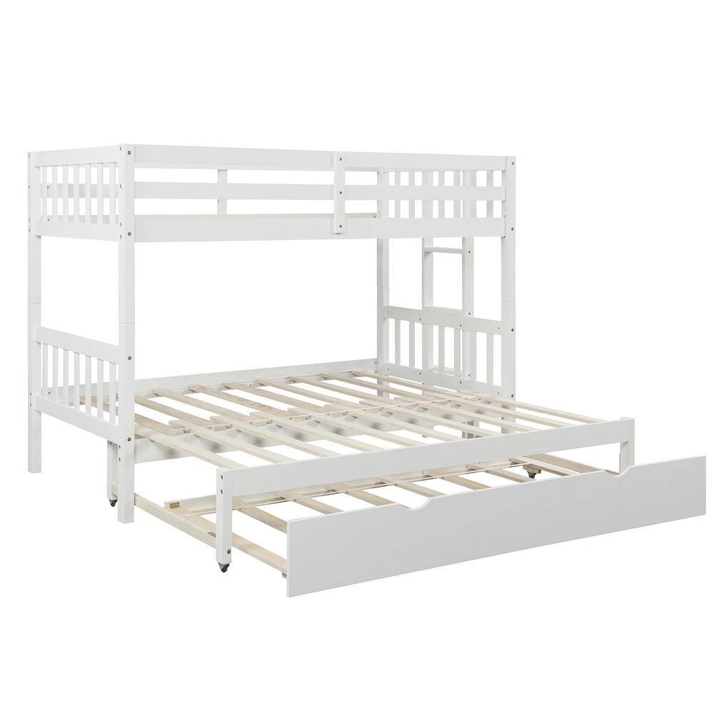White Twin Over Pull-out Bunk Bed with Trundle by GODEER - Image 2