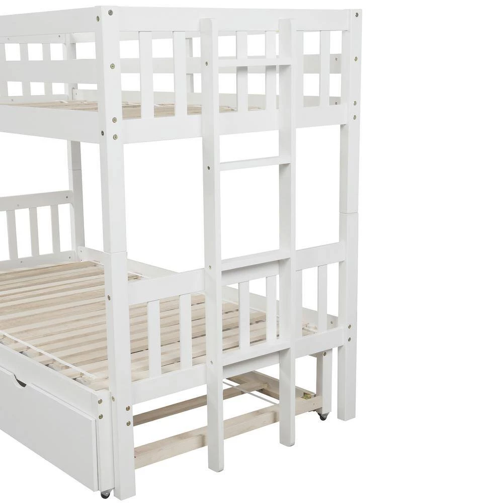 White Twin Over Pull-out Bunk Bed with Trundle by GODEER - Image 7