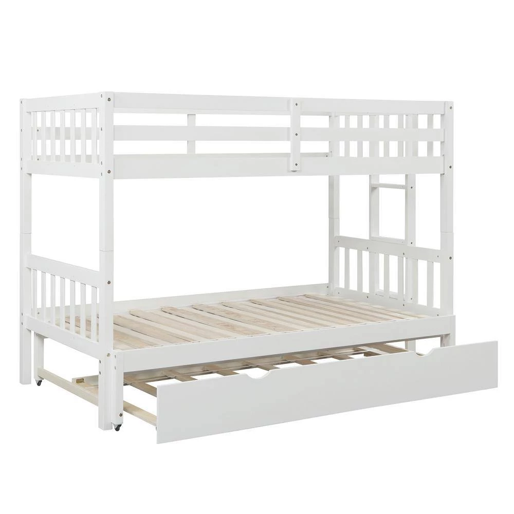 White Twin Over Pull-out Bunk Bed with Trundle by GODEER - Image 3