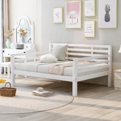 White Full Size Daybed with Clean Lines Wooden by GODEER