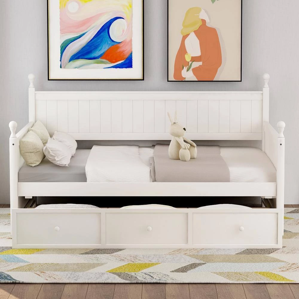 White Wood Daybed with Three Drawers, Twin Size Daybed, No Box Spring Needed by GODEER - Image 14
