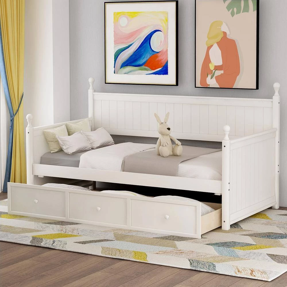 White Wood Daybed with Three Drawers, Twin Size Daybed, No Box Spring Needed by GODEER - Image 2