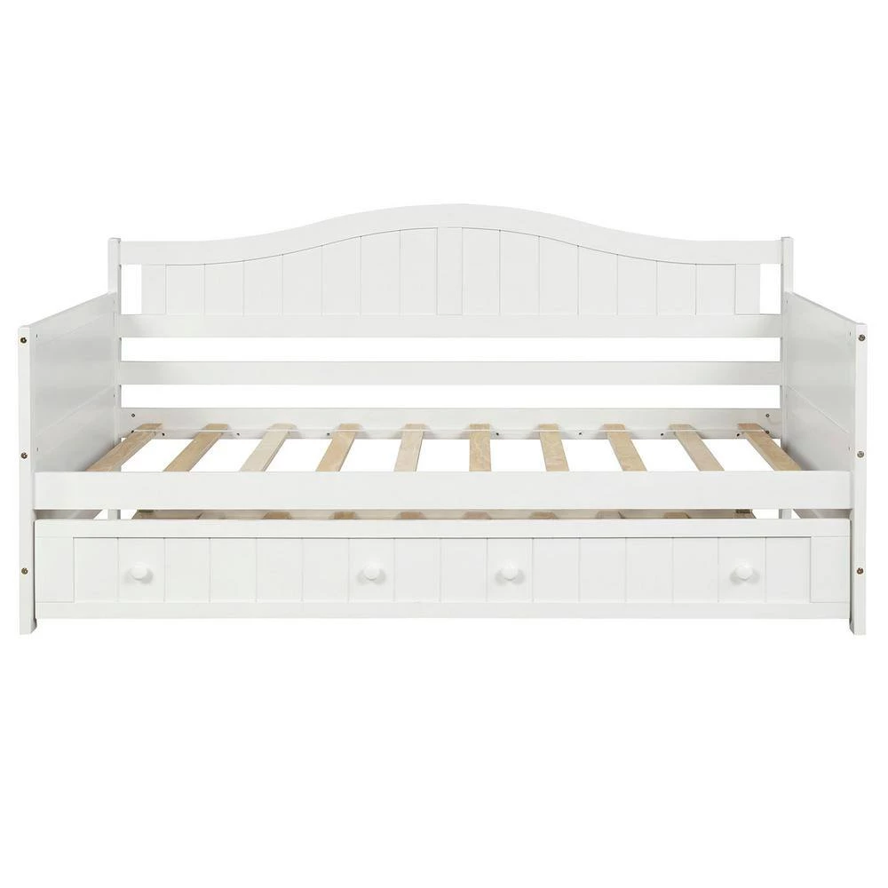 White Twin Wooden Daybed with Trundle Bed, Sofa Bed for Bedroom Living Room by GODEER - Image 5