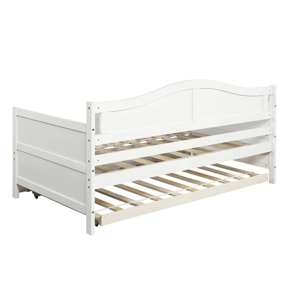 White Twin Wooden Daybed with Trundle Bed, Sofa Bed for Bedroom Living Room by GODEER - Image 7