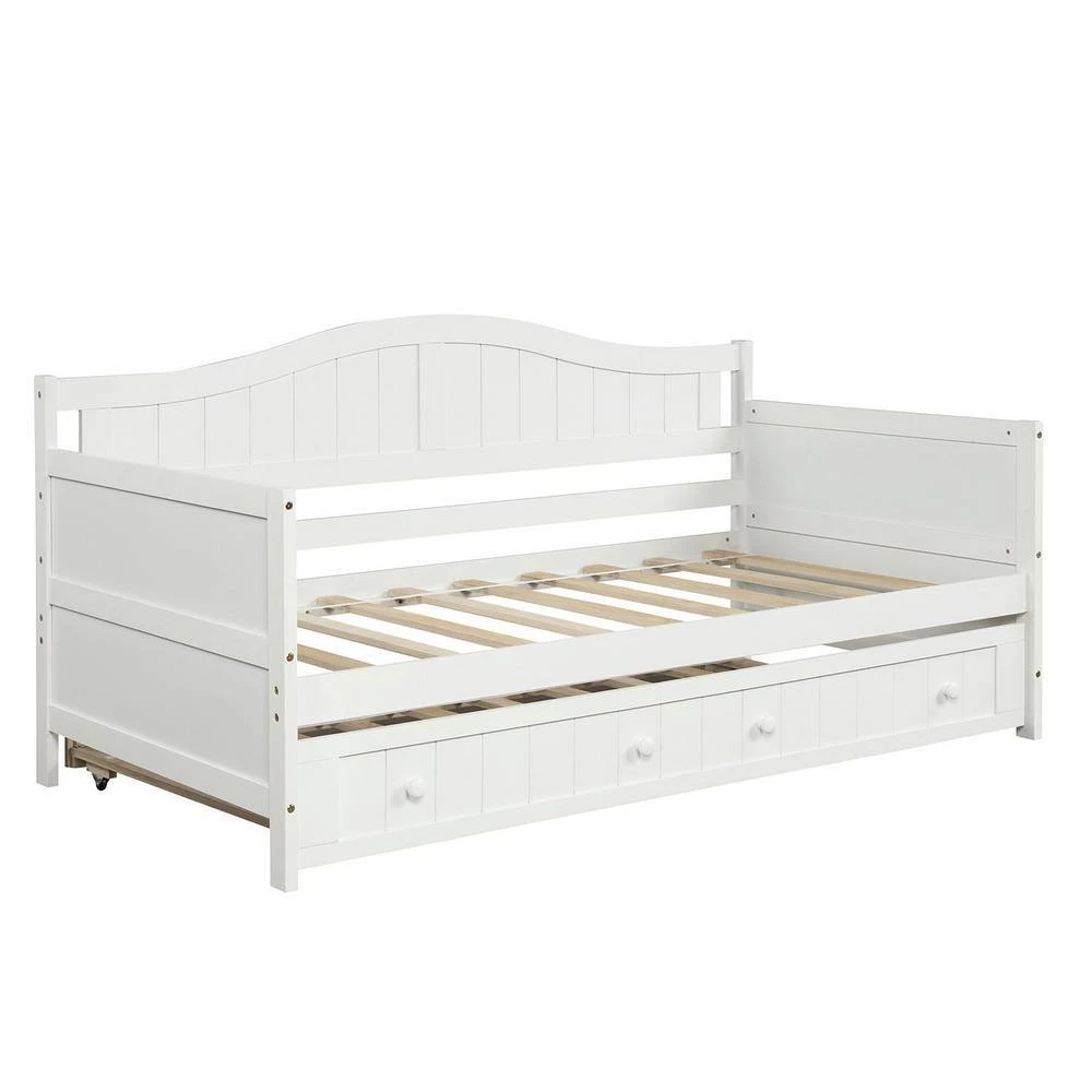 White Twin Wooden Daybed with Trundle Bed, Sofa Bed for Bedroom Living Room by GODEER - Image 13
