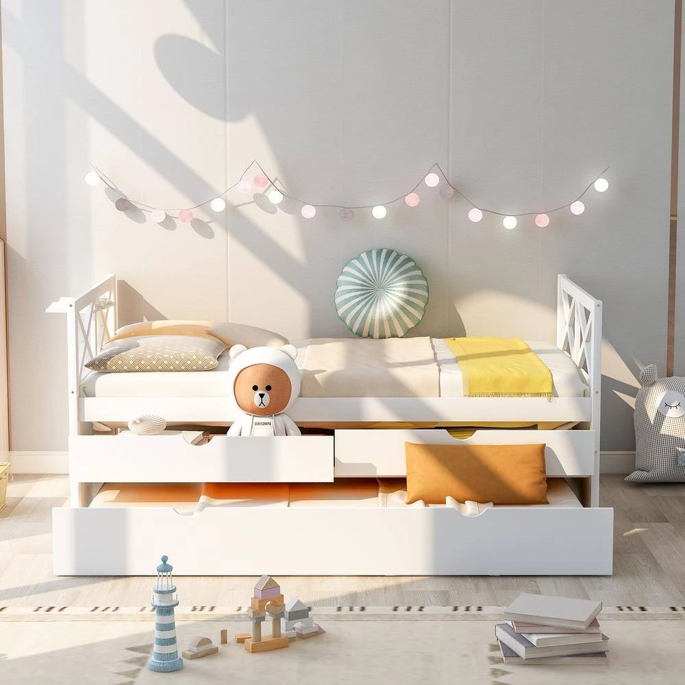 White Twin Multi-Functional Daybed with Drawers and Trundle by GODEER - Image 12