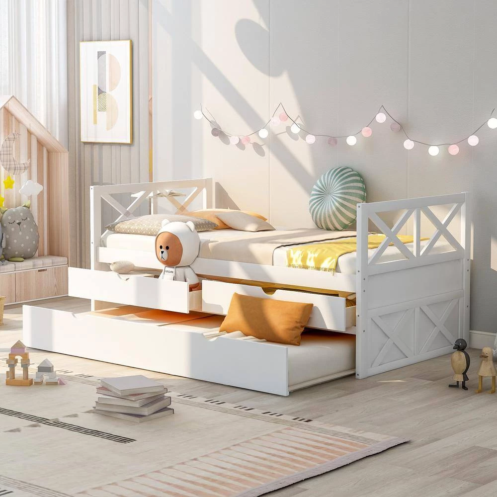 White Twin Multi-Functional Daybed with Drawers and Trundle by GODEER - Image 2