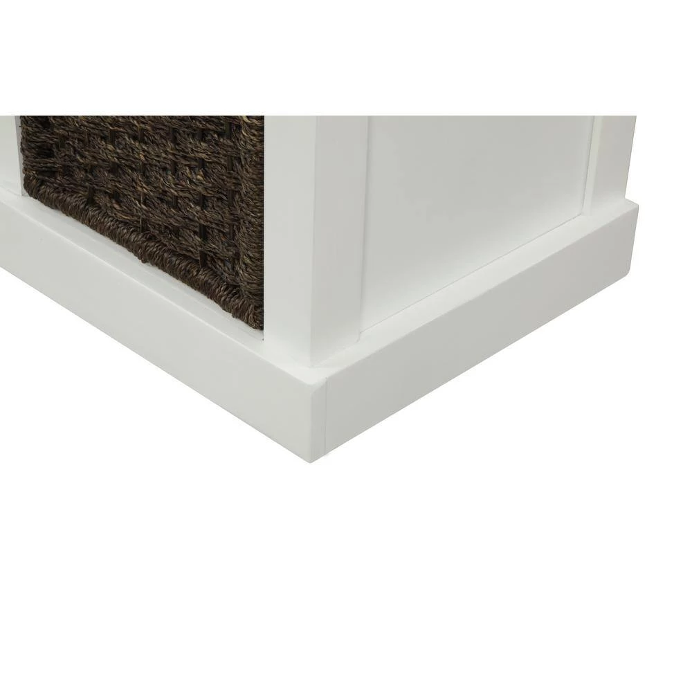 White Rustic Storage Bench with 3 Removable Classic Rattan Basket 17 in. H x 43.7 in. W x 15.7 in. by GODEER - Image 9
