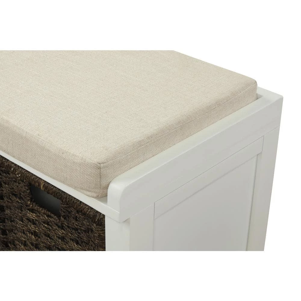 White Rustic Storage Bench with 3 Removable Classic Rattan Basket 17 in. H x 43.7 in. W x 15.7 in. by GODEER - Image 8