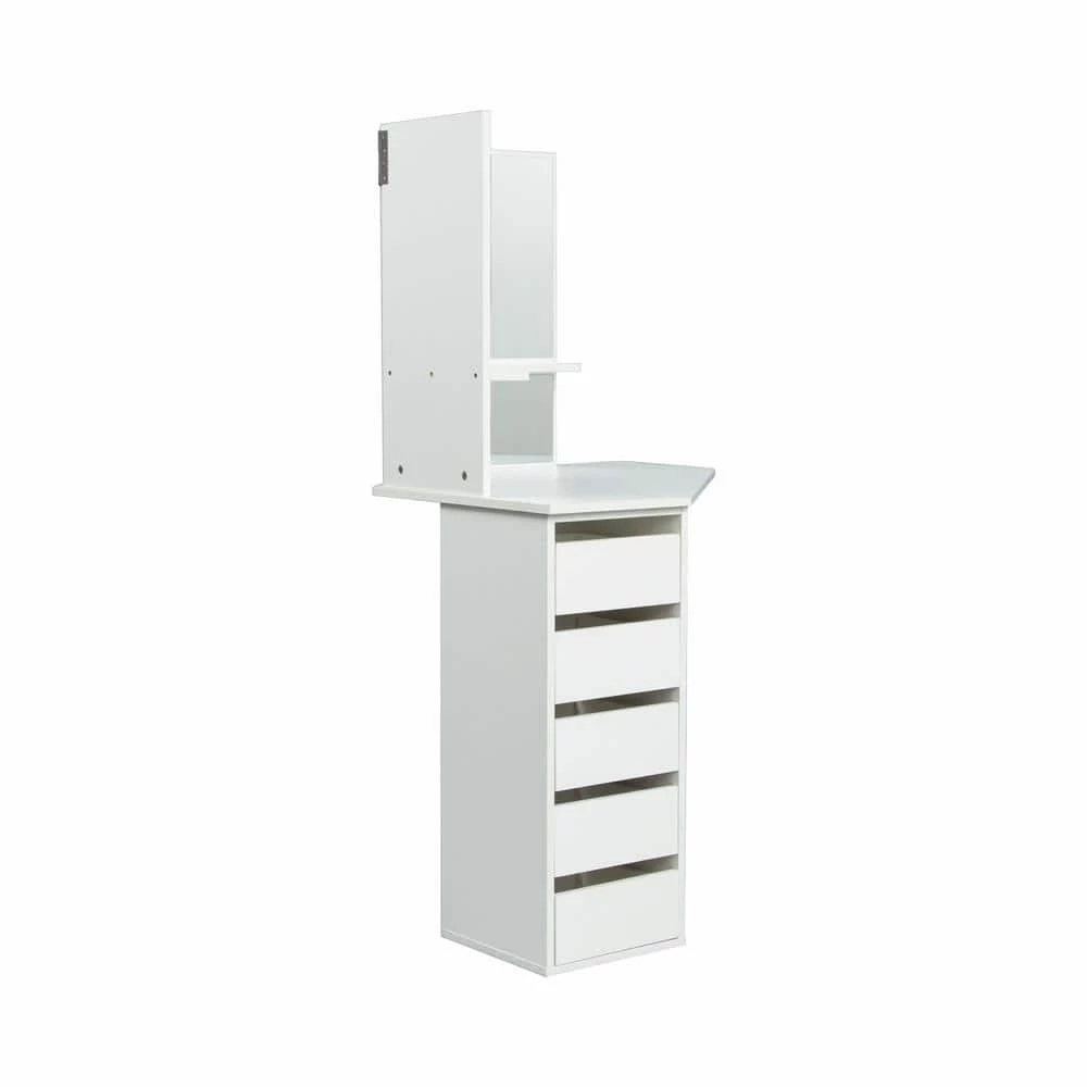 5-Drawer White with 3-Fold Mirror Wooden Bedroom Vanity Table 44.88 in. x 24.02 in. x 55.12 in by GODEER - Image 8