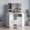 5-Drawer White with 3-Fold Mirror Wooden Bedroom Vanity Table 44.88 in. x 24.02 in. x 55.12 in by GODEER