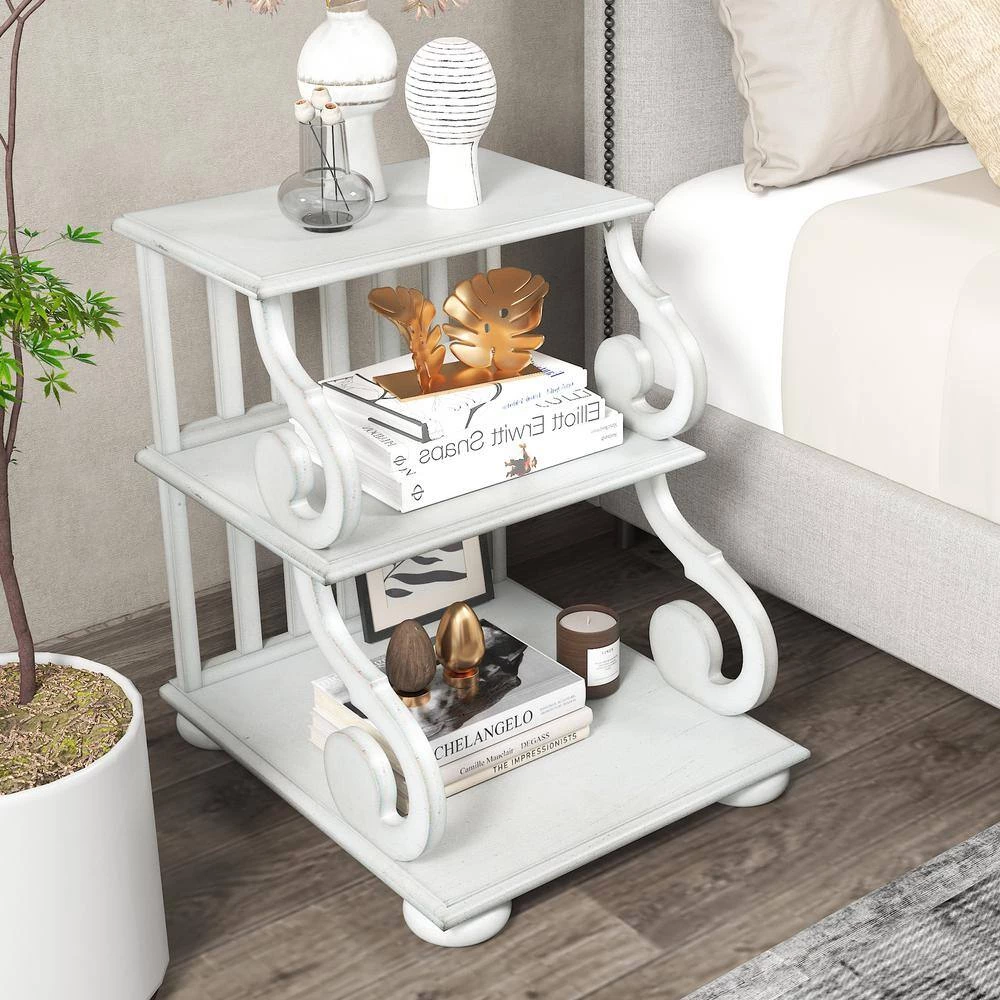 18.00 in. White Rectangle Wood End Table Open Storage Style Side Table with Elegant Legs by GODEER - Image 11