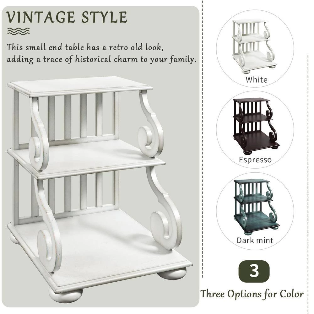 18.00 in. White Rectangle Wood End Table Open Storage Style Side Table with Elegant Legs by GODEER - Image 10