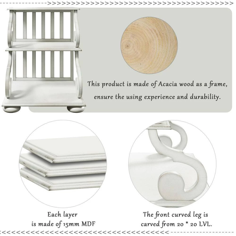 18.00 in. White Rectangle Wood End Table Open Storage Style Side Table with Elegant Legs by GODEER - Image 8