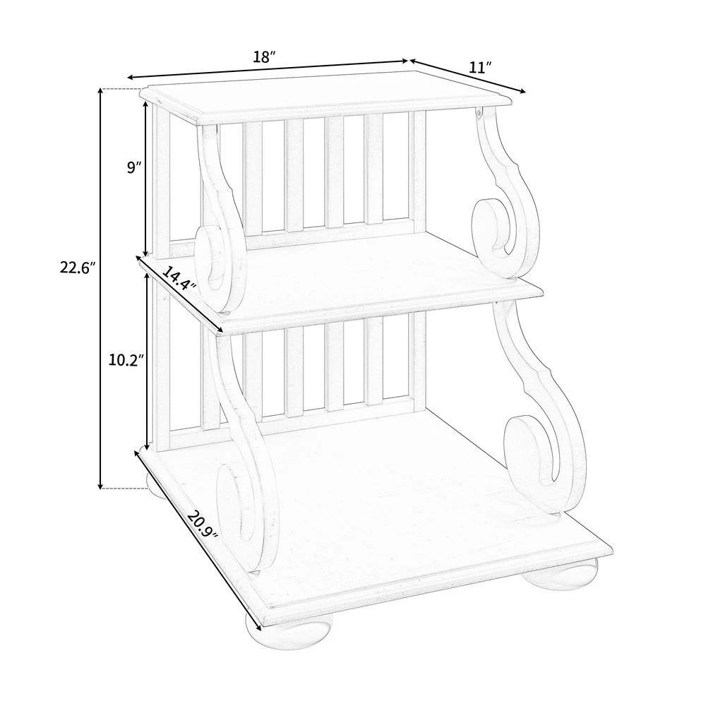 18.00 in. White Rectangle Wood End Table Open Storage Style Side Table with Elegant Legs by GODEER - Image 5