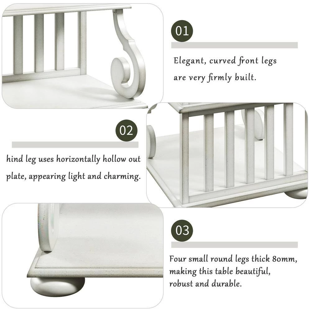 18.00 in. White Rectangle Wood End Table Open Storage Style Side Table with Elegant Legs by GODEER - Image 7