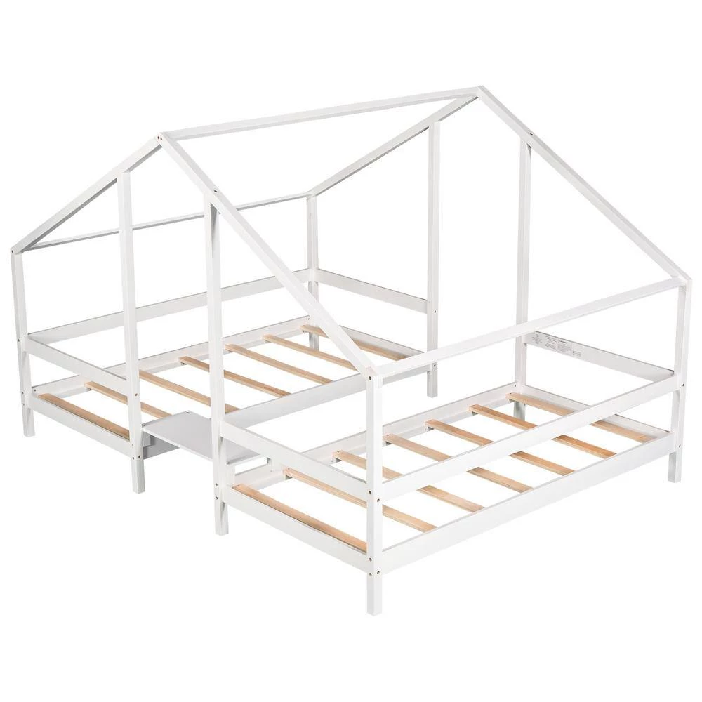 White Double Twin Size Triangular House Beds with Built-in Table by GODEER - Image 2
