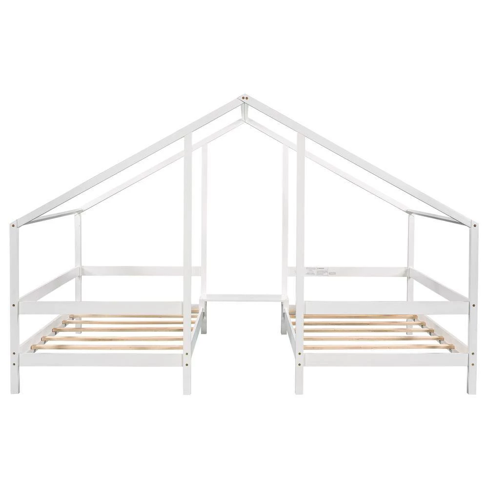 White Double Twin Size Triangular House Beds with Built-in Table by GODEER - Image 5