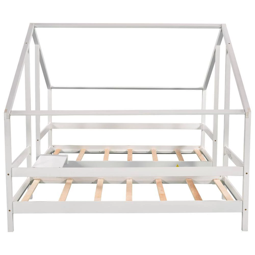 White Double Twin Size Triangular House Beds with Built-in Table by GODEER - Image 3