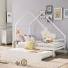 White Twin Size Wooden House Bed with Twin Size Trundle by GODEER