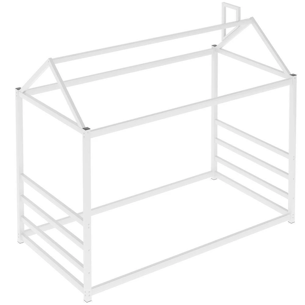 White Twin House Platform Bed with Roof and Chimney Design by GODEER - Image 2