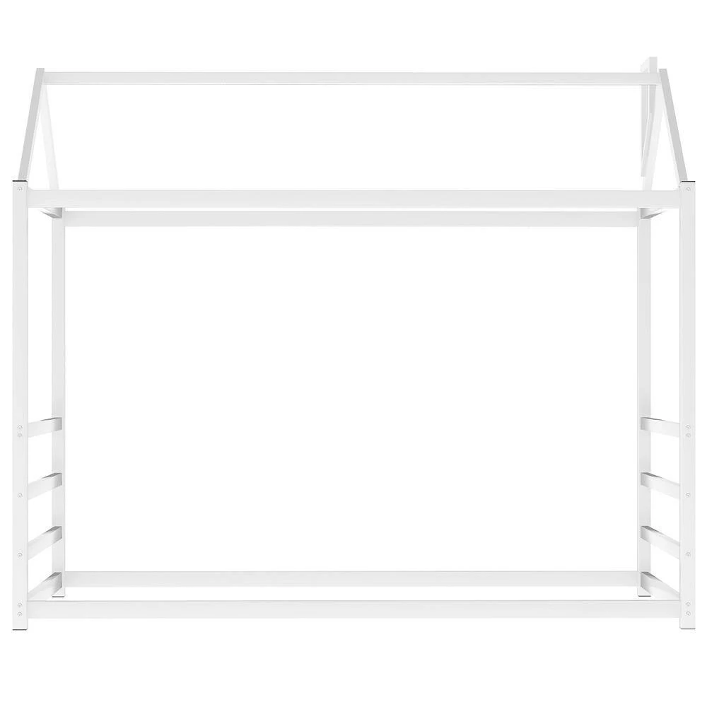 White Twin House Platform Bed with Roof and Chimney Design by GODEER - Image 5