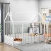 White Twin Size Wood Bed House. Bed Frame with Fence, for Kids, Teens, Girls, Boys by GODEER