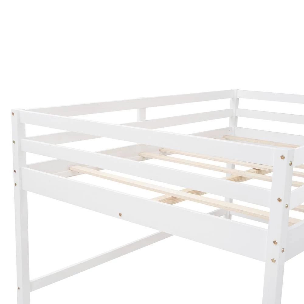 White Full Size L-Shaped Loft Bed with Built-in Ladders and Slide, Wooden Loft Beds by GODEER - Image 6