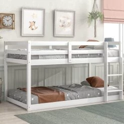 White Twin Loft Bed with Ladder by GODEER