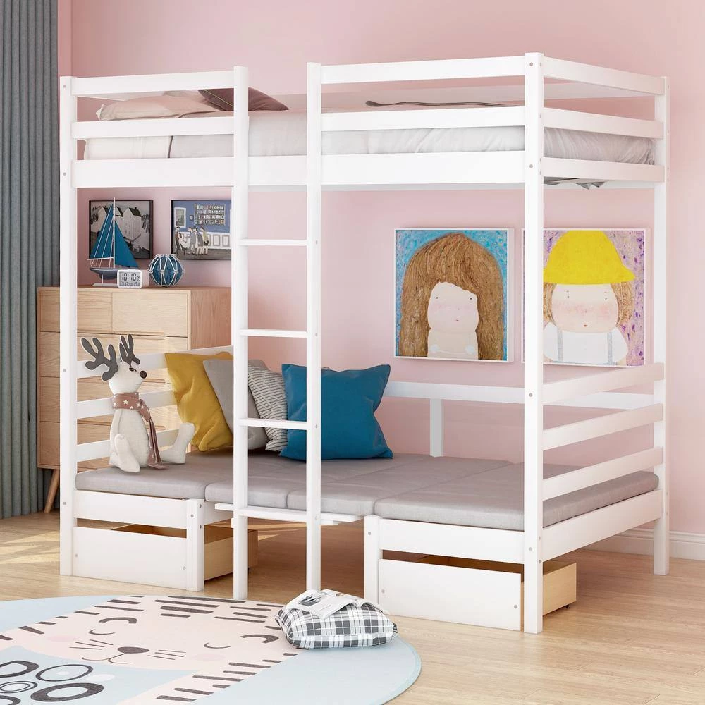 White Twin Size Functional Loft Bed Turn into Upper Bed and Down Desk,Cushion Sets are Free by GODEER - Image 12