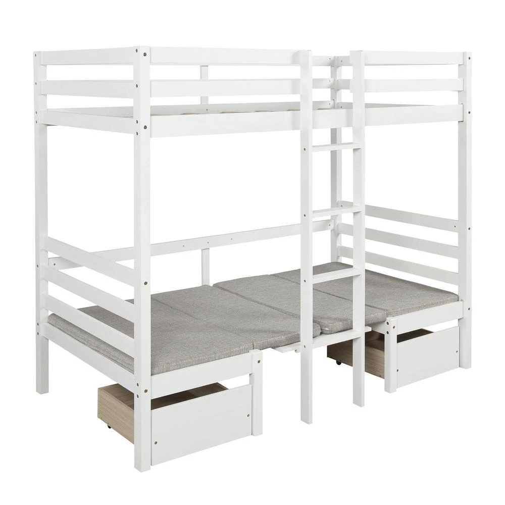 White Twin Size Functional Loft Bed Turn into Upper Bed and Down Desk,Cushion Sets are Free by GODEER - Image 2