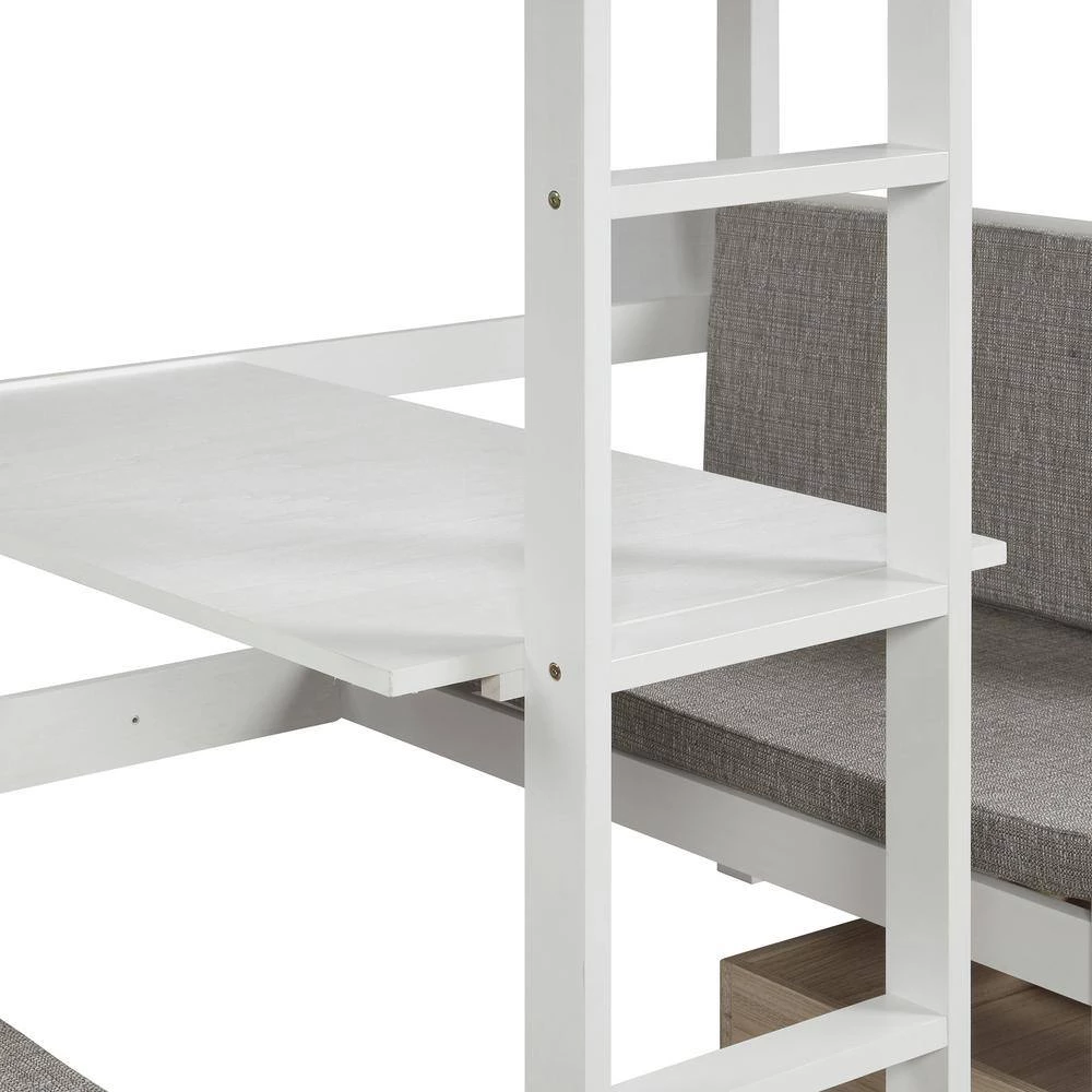White Twin Size Functional Loft Bed Turn into Upper Bed and Down Desk,Cushion Sets are Free by GODEER - Image 9