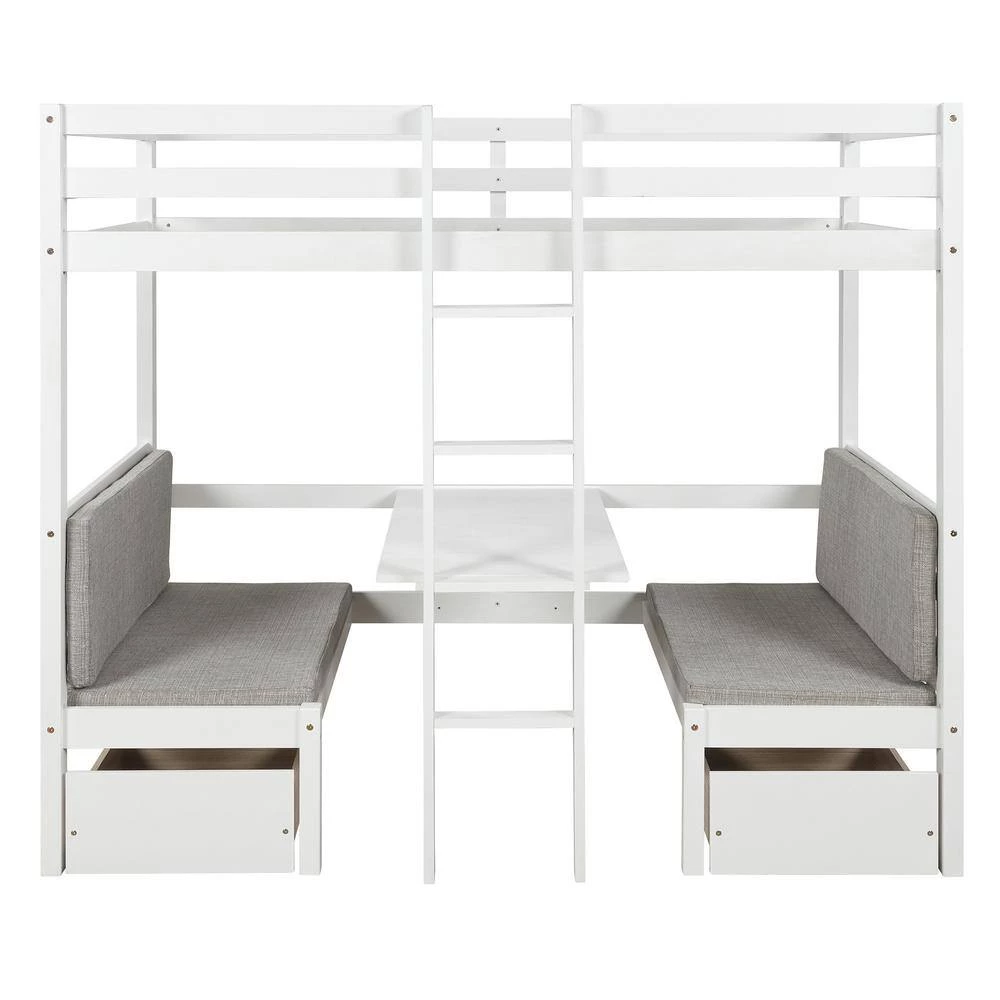 White Twin Size Functional Loft Bed Turn into Upper Bed and Down Desk,Cushion Sets are Free by GODEER - Image 5