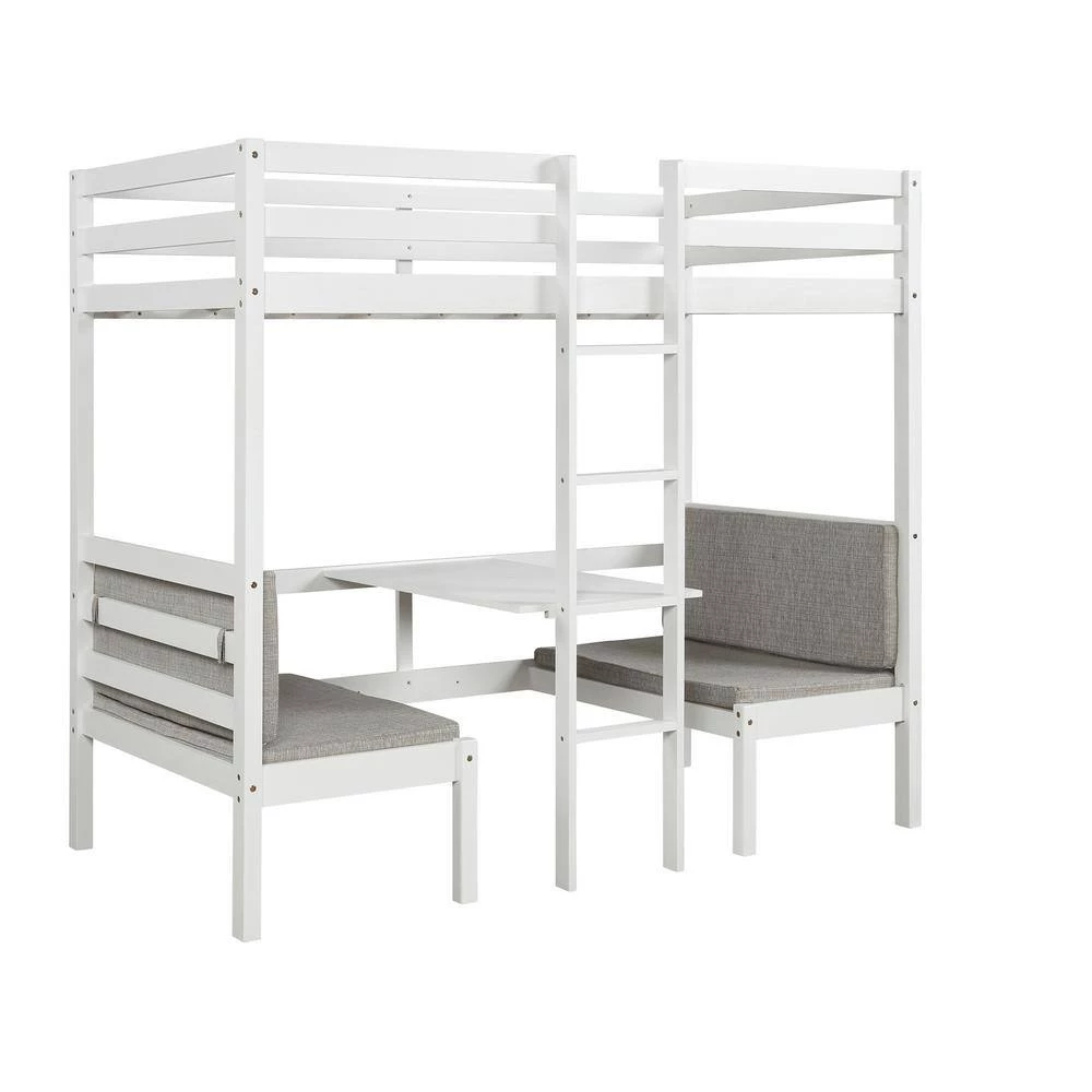 White Twin Size Functional Loft Bed Turn into Upper Bed and Down Desk,Cushion Sets are Free by GODEER - Image 3