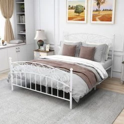 84 in. W White Metal Frame Queen Platform Bed with Headboard and Footboard, Heavy Duty and Quick Assembly by GODEER