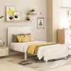 79 in. W White Twin Wood Frame Platform Bed with Headboard and Wood Slat Support by GODEER