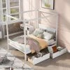 80 in. W White Full Size Canopy Platform Bed with 2-Drawers, with Slat Support Leg by GODEER