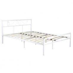 White Queen Metal Platform Bed Frame with Headboard and Footboard, No Box Spring Needed by GODEER